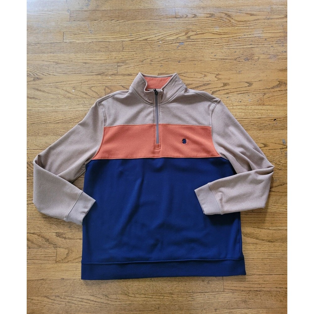 Izod Advantage Performance Sweatshirt Mens Large Stripe Fleece Lined Quarter Zip
